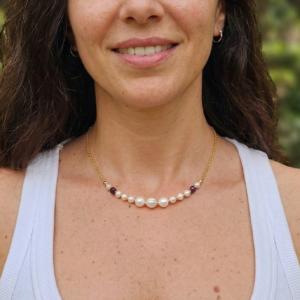 שרשרת נשים | Pearls & Red Jade