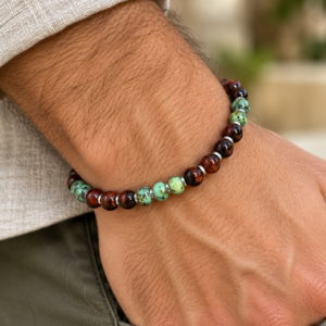 צמיד גברים | Red Tiger Eye & Turquoise